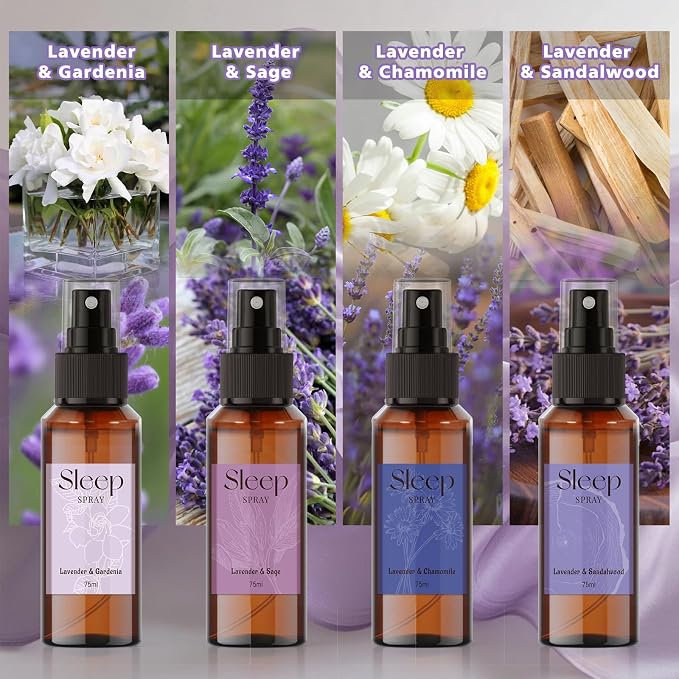 SCENTORINI Sleep Spray, 10.14 oz Pillow Spray for Sleep Calming, Lavender Essential Oil, 4 Pack Relaxing Aromatherapy Mist for Bedding, Liners, Room Spray Air Freshener