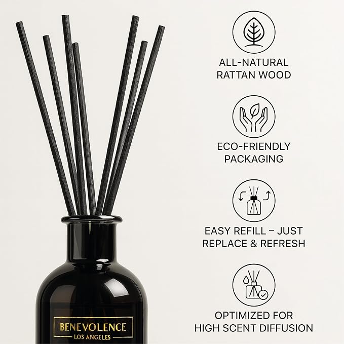 Benevolence LA Reed Diffuser Sticks – 3-Pack of 7 Natural Rattan Sticks per Pouch – Eco-Friendly Reed Replacement for Essential Oil Diffusers – Home Fragrance Accessory for Bedroom & Bathroom