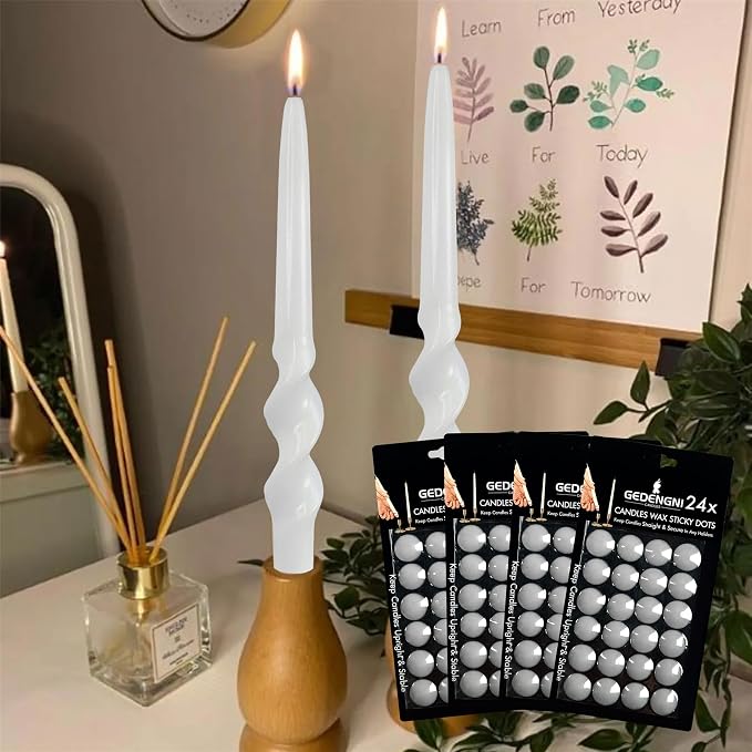 Taper Candle Wax Dots - 96pcs Spiral Candle Sticky Dots White Candle Adapter Small Candles Adhesive,Soft Wax for Any Candle Holder Accessories-White