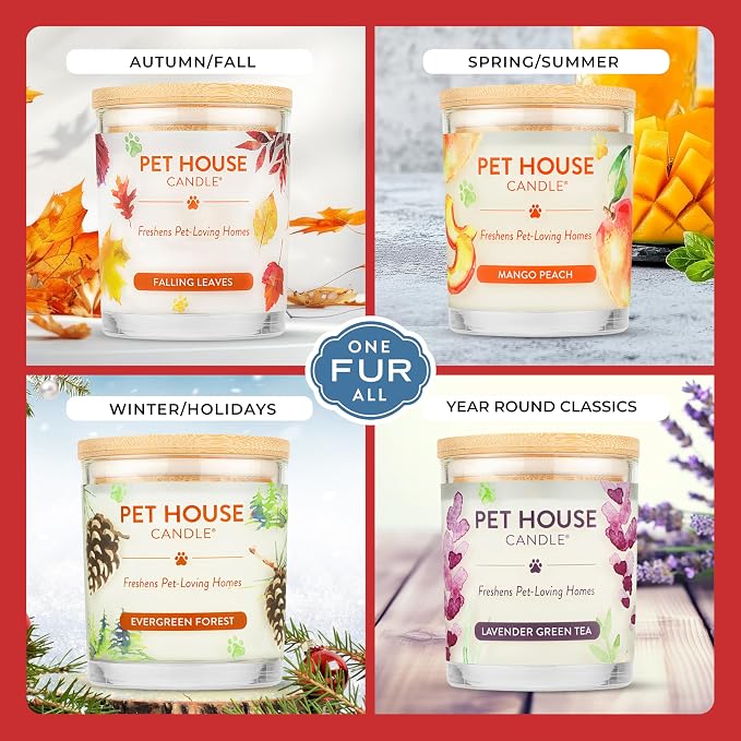 Pet House Scented Candles, Plant Based Pet Candle, Clean Burning, Long Lasting Air Freshener for Home, Holidays Fur All 2 Pack