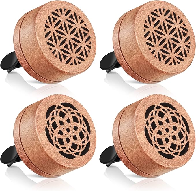 Patelai 4 Pcs Essential Oil Aromatherapy Wood Diffuser - Car Freshener Vent Clip Lava Stone Aroma Automobile Diffuser, 2 Styles(Elegant)
