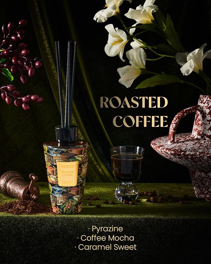M&SENSE Roasted Coffee Reed Diffuser Set - 8.79fl oz Home Fragrance Non-Toxic Reed Diffuser for Home, Long Lasting Air Freshner Gifts for Bathroom Bedroom Fragrance Decor