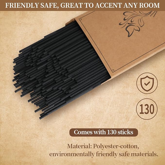 130Pcs Reed Diffuser Sticks-7.5Inch/3mm Black Reed Sticks,Diffuser Refills.Suitable for Diffusing Essential Oil Aromas (3mm X 19cm (130pcs))