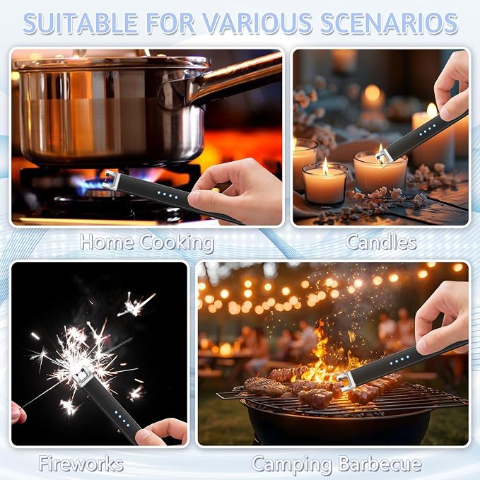 Candle Lighter, Flameless Windproof Electric Lighter with Safety Lock & LED Power Display, Arc Type C Rechargeable Lighters for Fireworks, BBQ, Camping, Gifts for Christmas, Thanksgiving, Halloween