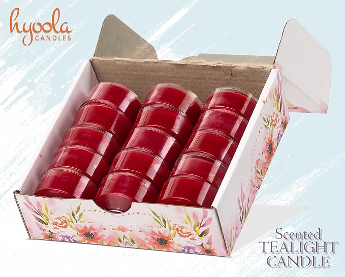 HYOOLA Scented Tealight Candles - Clear Cup - Baked Apple Tealight Candles Scented - 6 Hour Burn Time - 15 Pack - European Made