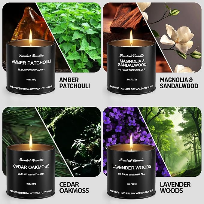 Men’s Scented Candles Set – Soy Wax Aromatherapy Candles for Men, Masculine Scented Candles with Essential Oils, Long Lasting Strong Scent, Luxury Gift Candles for Men,Dad,Him (31oz)