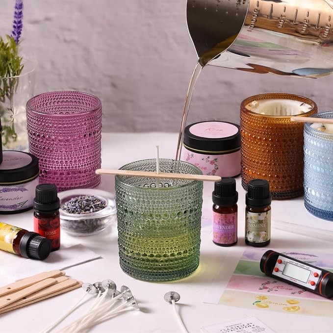 DARJEN Candle Making Kits for Adults- Candle Making Supplies with 4 Candle Jars(Amber, Purple, Blue, Green), Candle Tins, Soy Wax, Scents, Dried Flower & More, DIY Starter Candle Making Kit Home Decor
