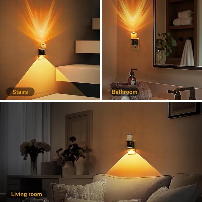 JandCase Night Light, Candle Amber Night Lights Plug into Wall, Flameless Flickering Candle Nightlight, 0-100LM Dimmable LED Nightlights, Dusk to Dawn Sensor Decorative nite light for Bathroom, 1 Pack