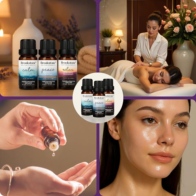 Brookstone Essential Oil Blends Sleep Collection | Organic Essential Oil Set for Aromatherapy Diffuser, Massage Oil and Candle Scents | 3-Pack 10ml Bottles