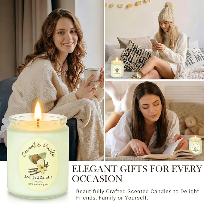 Scented Candles Gift Set 4 Pack, Soy Wax Aromatherapy Candles with Lavender Rose Coconut Vanilla, Long Lasting 200 Hours Burn, Non Toxic Home for Birthday Bath, Relaxation,Mothers Day, Gifts for Women