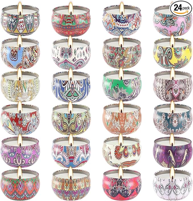 WPONSZU Scented Candles Gifts Set 24 Pack Soy Wax Travel Tin Jar Candles for Home 2.5 OZ jar Candles for Mom for Christmas, Birthday, Thanksgiving, Mother's Day