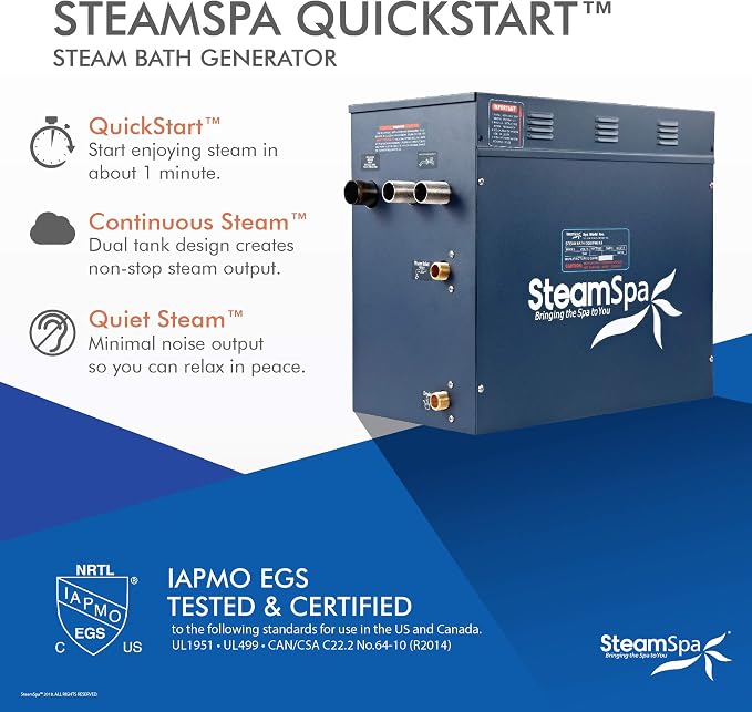 12kW Steam Sauna Generator Premium Bundle 240V Steam Generator with Touch Pad Control, Steamheads, Pressure Relief Valve, Built-in Auto Drain and Plumber Quick Install Kit PRT1200OB-A