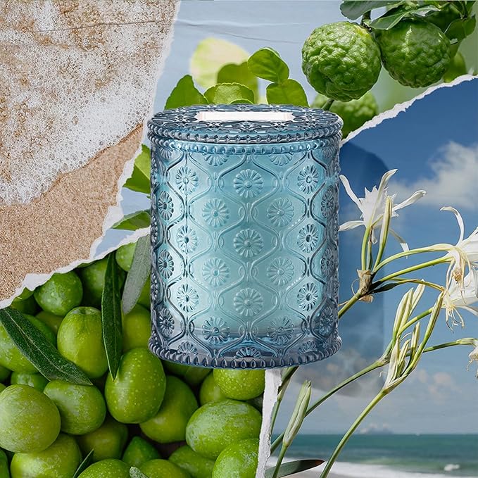 LA JOLIE MUSE Santorini Salt Air Scented Candles for Home, Soy Wax 40 Hrs | Luxury Blue Jar Candle, Natural Clean Non Toxic, Fresh Summer Ocean Candles, Relaxing Gifts for Women & Men, Bergamot & Sea