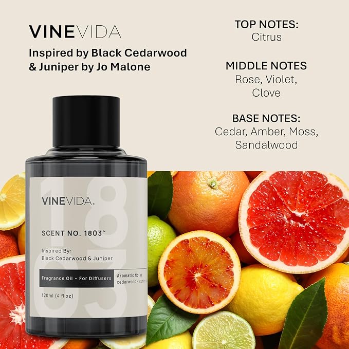 VINEVIDA [4 Oz] Inspired by: Black Cedarwood & Juniper; Diffuser Oil Refill | Premium Scent Diffuser Oil for Home | Non-Toxic Fragrance