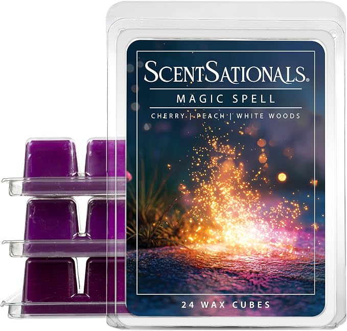 ScentSationals Magic Spell Scented Wax Melts - Cherry, Peach, & White Woods, 10oz (24 Cubes)