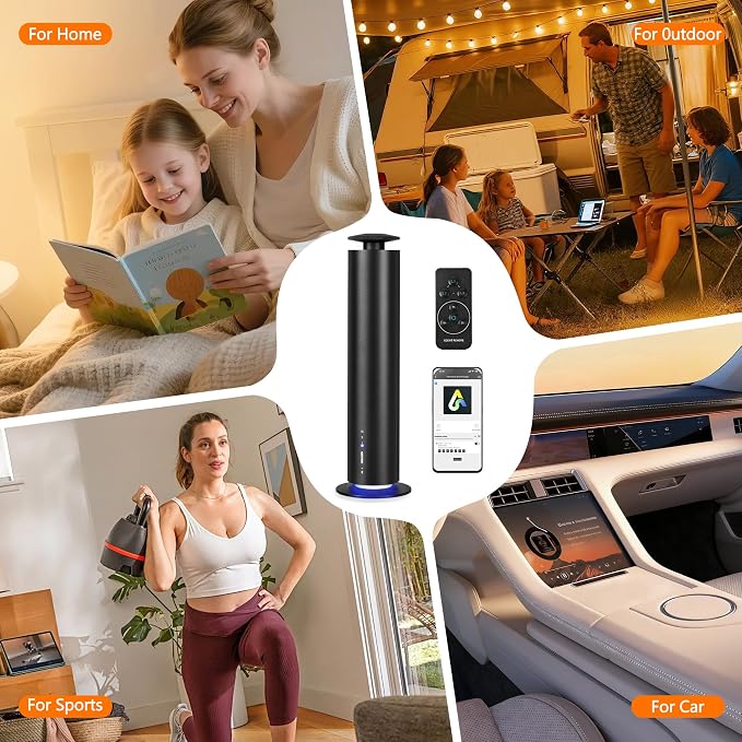 JEKAL Waterless Scent Diffuser Starter Kit with 5 Oils - Smart APP Cold Air Scent Machine, Up to 2000 Sq Ft for Homes Offices Hotels Spas - Quiet Essential Oil Diffuser 8H Battery 3-Color Light, Black