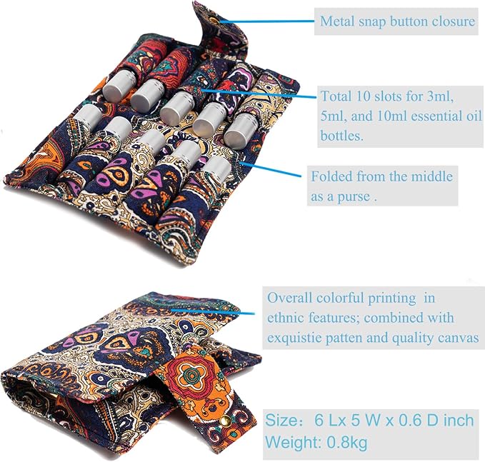 Essential Oil Purse Canvas Oil Pouch Storage Bag 10-bottle 5ml-10ml Perfume Bottle Oil Travel Bag Nail Polish Bag