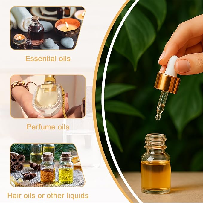 10pcs Mini Glass Dropper Bottle for Essential Oil,1ml Small Clear Sample Dropper Vails with Gold Cap,Perfume Cosmetic Liquid Containers for Traveling (10ml, 10)