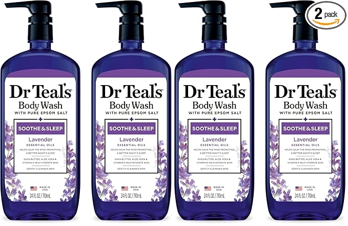Dr Teal's Body Wash with Pure Epsom Salt, Soothe & Sleep with Lavender, 24 fl oz (Pack of 4)