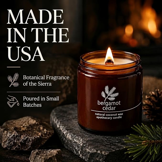 Hemlock Park Bergamot Cedar Apothecary Scented Candle | Crackling Wood Wick, Botanical Fragrance & Coconut Apricot Wax | Up to 80 Hour Burn Time | 16 oz | Made in USA