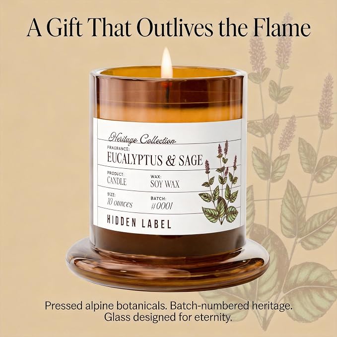 Eucalyptus & Alpine Sage Candle, 10oz Non Toxic Soy Candle in Clear Bell Jar, 55-Hour Clean Burn | Mountain Fresh Aromatherapy, Laboratory Aesthetic Home Décor, Luxury Gift for Clean Living