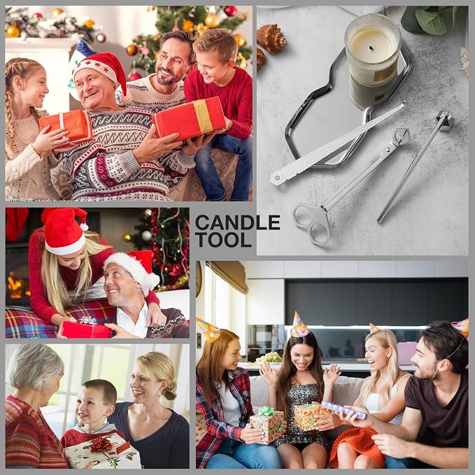 PATOISE 3-in-1 Candle Accessory Set, Wick Trimmer, Candle Snuffer, Wick Spoon, Stainless Steel Material Perfect for Candle Lovers (Silver)