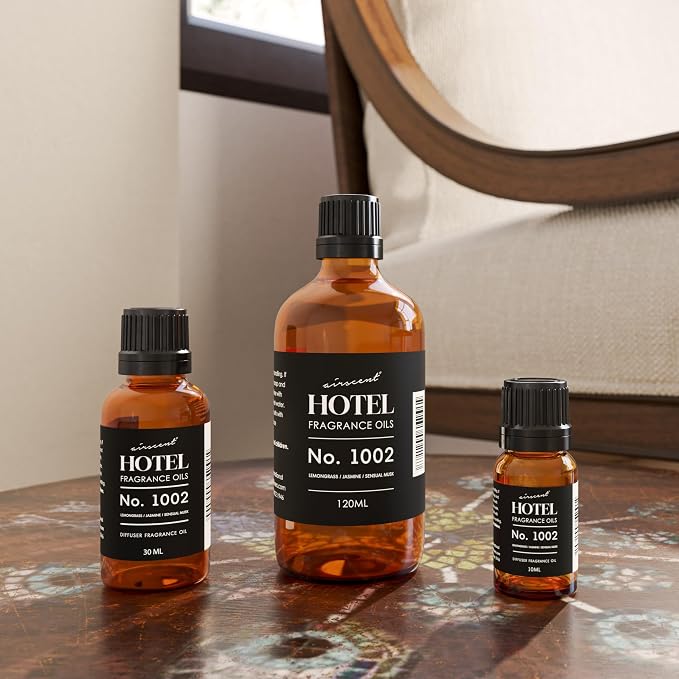 AirScent Hotel Diffuser Oil No. 1002 - Lemongrass Jasmine Amber - Hotel Scent Dupe - Premium Fragrance Oil for Ultrasonic and Waterless Diffusers and Crafting - 30 mL, 1 fl oz Glass Dropper Bottle