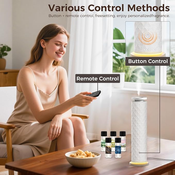 Hotel Scent Diffuser Starter Kit - 1000 Square Feet,7 Ambient Light Settings, Includes 5 Essential Oils for Hotel Aromatherapy, White