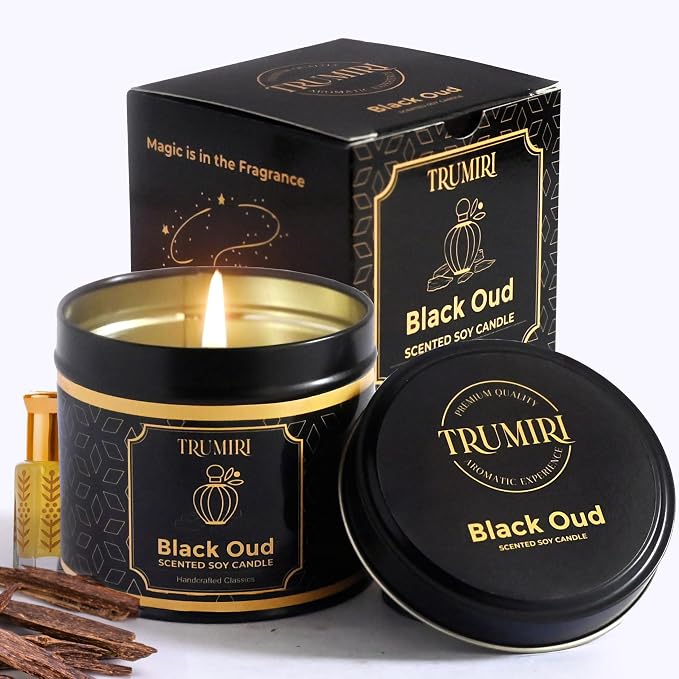 Black Oud Candle Highly Scented Soy Candel Clean Non Toxic Velas Aromáticas Gift for Men Pack of 1 5Oz Decorartive Travel Tin