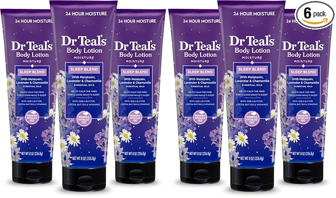 Dr Teal's Sleep Body Lotion,24-Hour Moisture,with Melatonin,Lavender & Chamomile Essential Oils,8 fl oz,(Pack of 6)