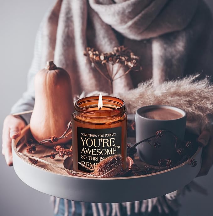 Inspirational Candles for Women Men - Unique Birthday, Appreciation, Relaxation - Gift for Her Him Sister Son Daughter Best Friend Coworker - Mahogany Teakwood Scented Soy Candle for Home