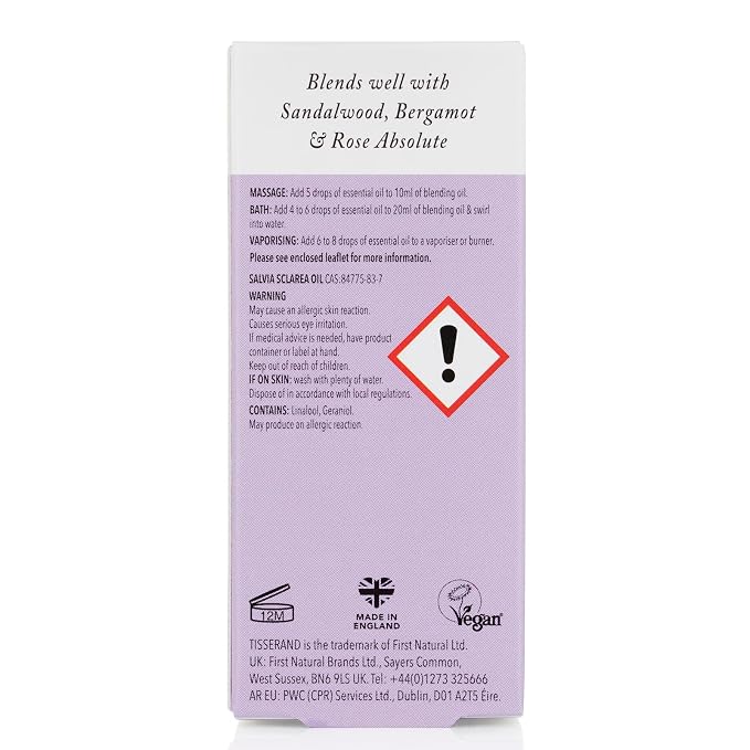 Tisserand Ethically Harvested Pure Essential Oil - Essentials for Menstrual Cycle Regulation and Soothing Digestive Spasms - Clary Sage - 0.3 oz