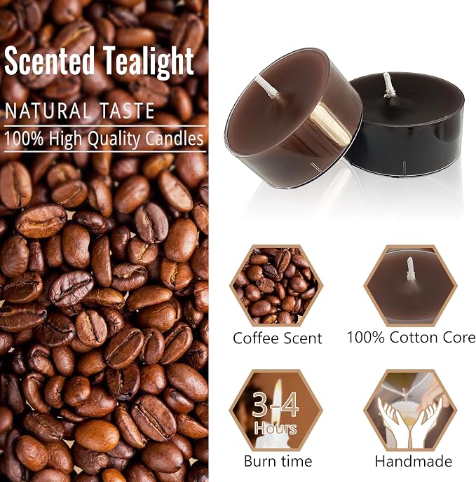 Tea Lights Gradation Brown Tea Candles Set of 24 – Tealight Candles with Coffee Scent, Long Burning Handmade Tealights for Wedding Meditation Home Decor Gift