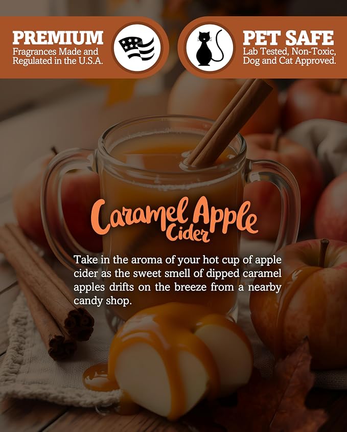 Caramel Apple Cider Scented Natural Soy Candle, Essential Fragrance Oils, 100% Soy, Phthalate & Paraben Free, Clean Burning, 9 Oz.