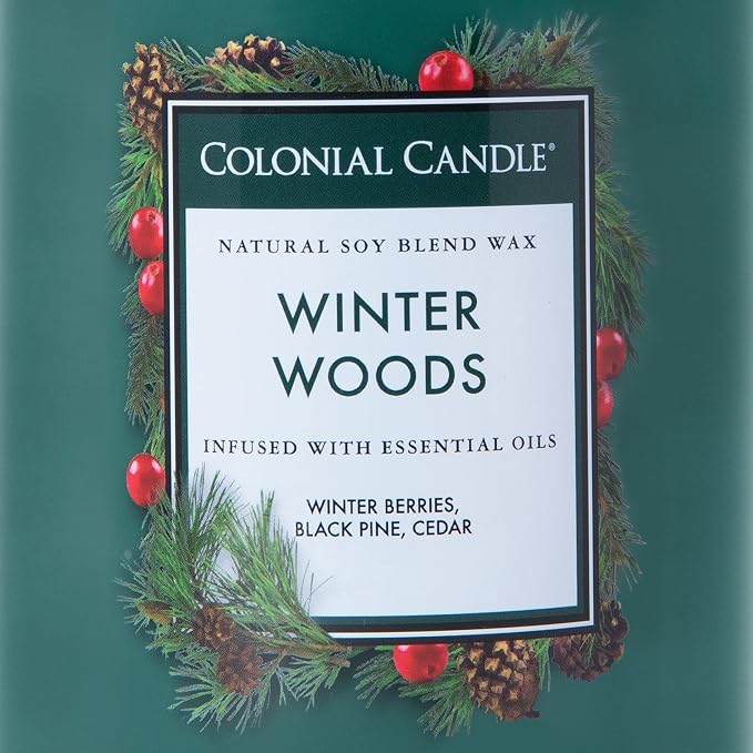 Colonial Candle Scented Jar Candle, Classic Cylinders, Winter Woods, 2 Wick, 19 oz, Green