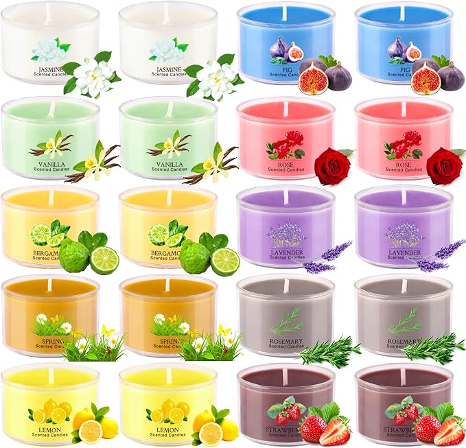 Aromatherapy Scented Candles 20 Pack - Small Candle Gift Set for Women with 10 Scents, 35g Long-Lasting Soy Wax Candles for Relaxation, Yoga, Bath, Home Decor, Mother's Day, Birthday Present