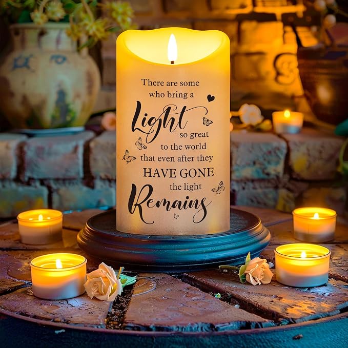 Flameless Memorial Candle, Real Wax LED Light with Remote Sympathy Bereavement Gifts for Loss of Loved One Sympathy Candles for Loss of Mother Father Mom Dad Son Remembrance Gifts (4" x 7")