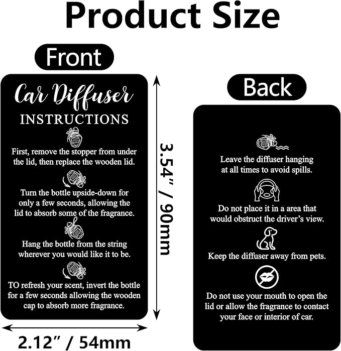 240Pcs Car Diffuser Instruction Cards Care Hanging Accessories for Auto Oil Bottles Package Bag Supplies 3.54 X 2.12inch Black
