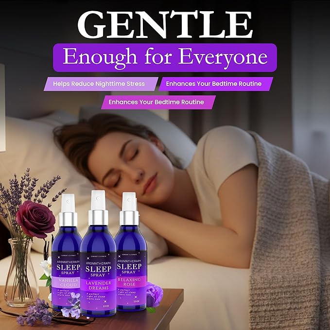 Pillow Sleep Spray Mist for Deep Sleep | Help Stress & Anxiety Relief Aid | (Pack of 3) Calming Lavender, Vanilla, Rose Mist | by Combat Cleaner