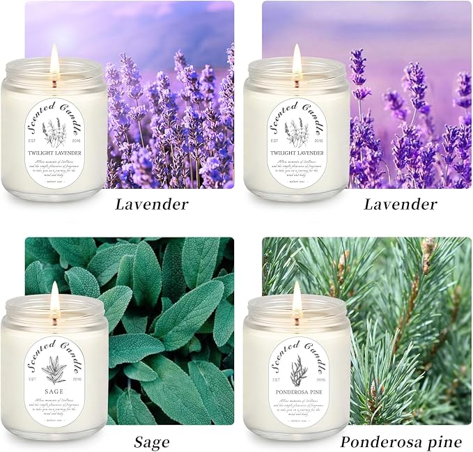 Scented Candle Gift Set, 4 Pack Soy Wax Scented Candles for Home – Lavender, Sage & Ponderosa Pine – Aromatherapy Candles for Relaxation, Stress Relief & Gifts for Women