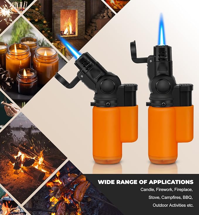 SAMNIU Pack of 4 Torch Lighter, Mini Jet Flame Butane Lighters, Multi-Purpose, 45° Rotatable for Campfires, Candle, Fireplaces, Christmas Party Favors (Gas not Included)