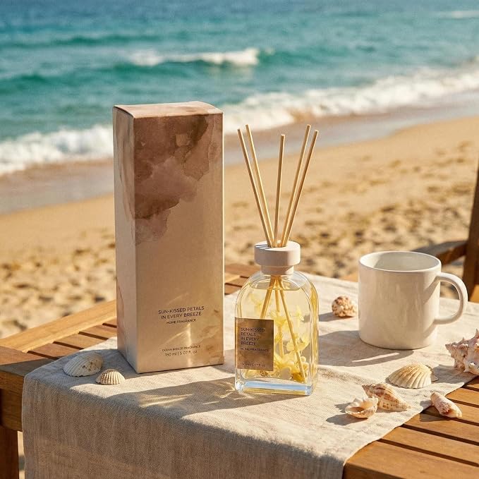 Ocean Mist Reed Diffuser Set, Sea Scented Home Fragrance with Natural Reed Sticks, 5.07 oz, ktyixu, Long-Lasting Aromatherapy Air Freshener for Bathroom, Living Room, Home Decor & Gifting