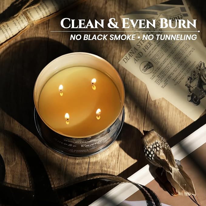 4EVER Scented Candles | 4-Wick 18oz Soy Wax Candle | Up to 50Hrs Clean Burn | Aromatherapy Candles for Home Scented | Gifts for Women & Mom, Smoke Vanilla