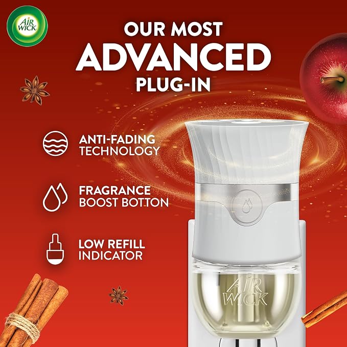 Air Wick Plug-In Scented Oil Refills, 4 Count, Apple Cinnamon Medley, Air Freshener, Essential Oils