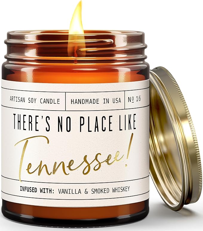 Tennessee Gifts, Tennessee Decor for Home - 'There's No Place Like Tennessee Candle, w/Vanilla & Smoked Whiskey I Tennessee Souvenirs I Tennessee State Gifts I 9oz Jar, 50Hr Burn, USA Made