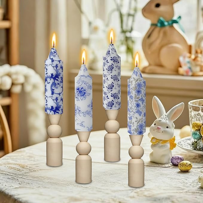 5 Inch Blue and White Short Taper Candles Hand Poured Smokeless Unscented Porcelain Style Chinoiserie Floral Candles for Wedding Nautical Dinner Home Decor Housewarming Gift Mother's Day Meditation