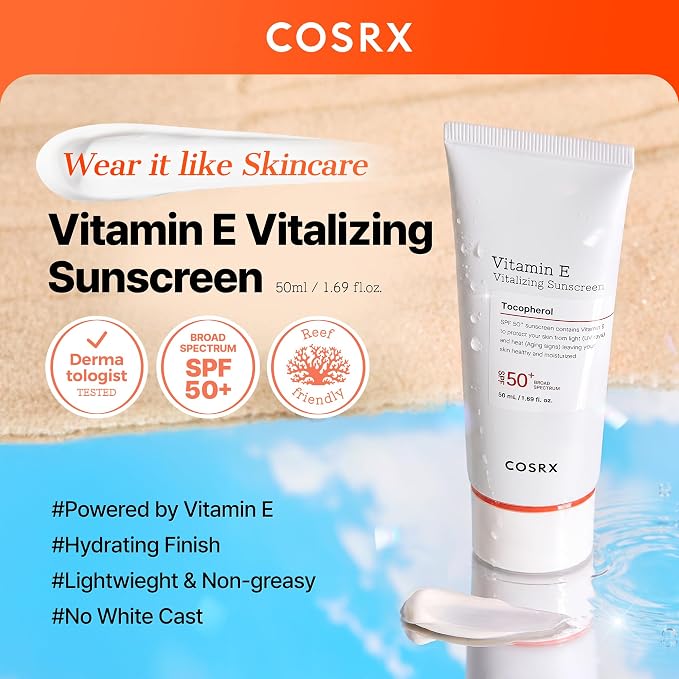 COSRX Vitamin E Sunscreen 2 Pack, Natural Glow Face Sunscreen for Oily Skin SPF 50, Lightweight, Non-Sticky, No White Cast, Beach Essentials, Summer Travel Essentials, Korean Skincare,1.69 fl oz