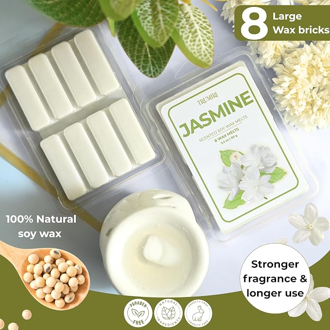 TRUMIRI Jasmine Scented Wax Melts - Made with Non Toxic Soy Wax and Essential Oils - Long Lasting Strong Scent Pet Safe Floral Candle Wax Cubes Tarts for Warmers