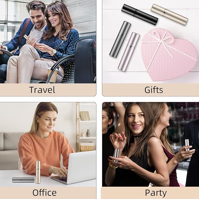 Perfume Refillable Bottle 5ml Bottom Refill Portable Purse Atomizer, Cologne Travel Perfume Spray Bottle for Outgoing and Traveling (Black + Pink 5ml)