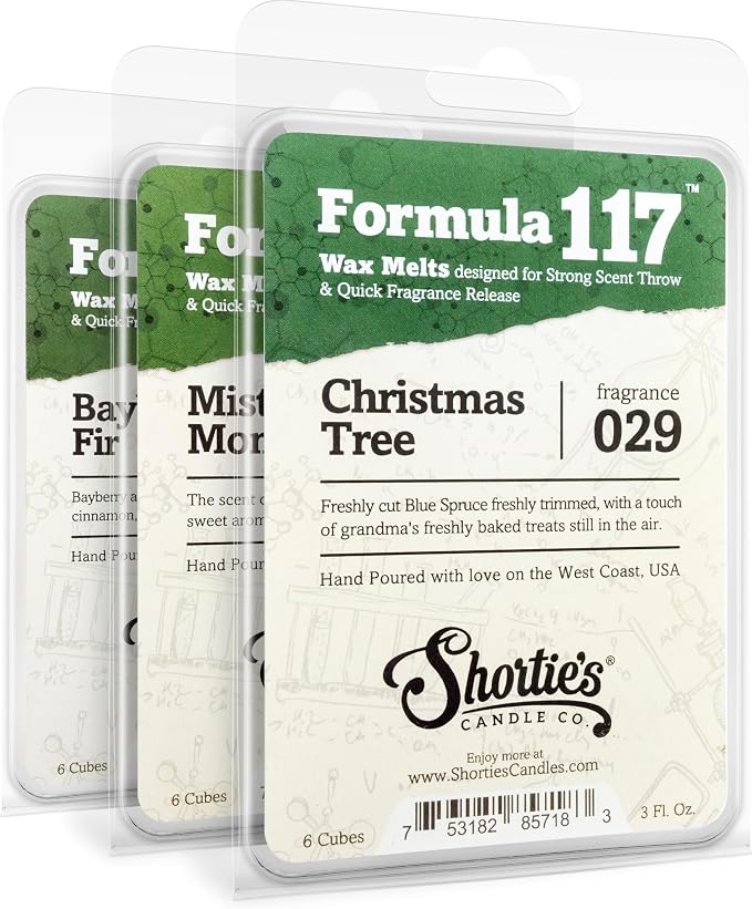 Shortie's Candle Company Pine Premium Wax Melts Variety 3 Pack - 9 Oz., Strong & Long Lasting, Non-Toxic - Made with Essential & Natural Oils - Formula 117